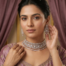 Rose Gold Zircon/AD Choker  Set 18484-5666