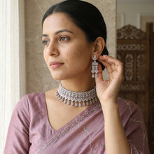 Beautiful Diamond Choker Set With Pink Stones In Silver Finish