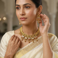 Ruby Green Gold Look Necklace Set