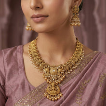 Antique Gold Plated Round Neck Temple Necklace Set 9989-28