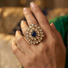 Antique Finish Cocktail Adjustable Blue Ring 9657-4661
