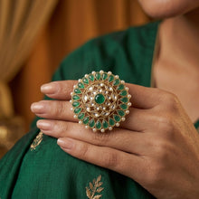 Green Color Mehandi Polish Cocktail Ring 14297-1387