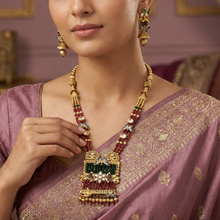 Ruby Green Gold Look Pendant Set