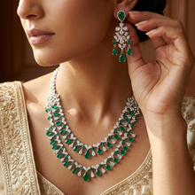 Layered Neck Zircon/AD Bridal Necklace Set 15851-28