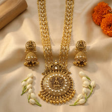 Antique Gold Plated Long Neck Temple Necklace Set 9943-28