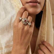 Mehandi Finish Kundan Double Finger Ring 20076-28