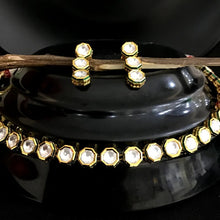 Closeup Of Single Layer Kundan Choker Set With Matching Dangelers