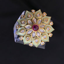 Kundan Cocktail Adjustable Mint Green Ring 10129-5589 - Dazzles Jewellery