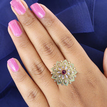 Kundan Cocktail Adjustable Mint Green Ring 10129-5589 - Dazzles Jewellery