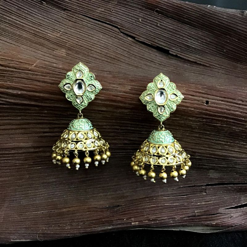 Mint Green Kundan Earring 10136-5602 - Dazzles Jewellery