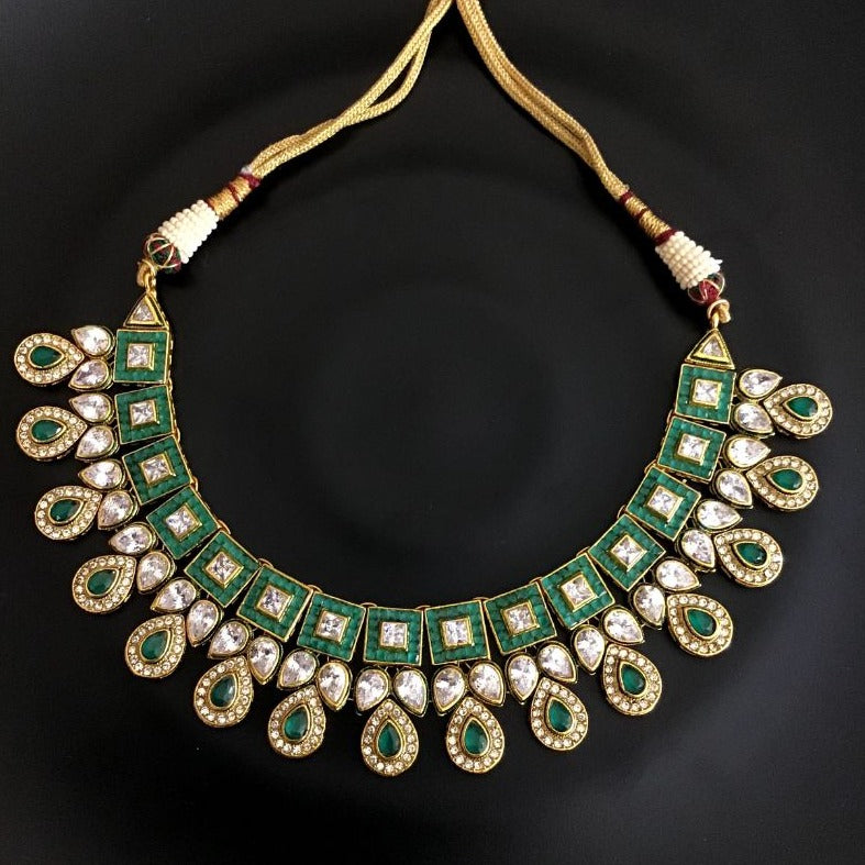 Round Neck Polki Necklace Set 10361 - Dazzles Jewellery