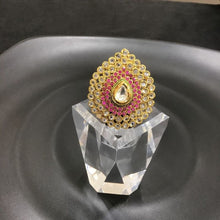 Gold Polish Kundan Ruby Adjustable Cocktail Ring 10425-6024 - Dazzles Jewellery