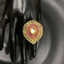 Gold Polish Kundan Ruby Adjustable Cocktail Ring 10425-6024 - Dazzles Jewellery