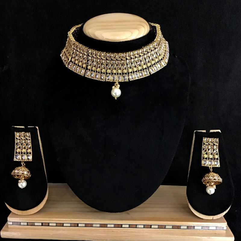 Gold Polki Necklace Set 10480-6103 - Dazzles Jewellery