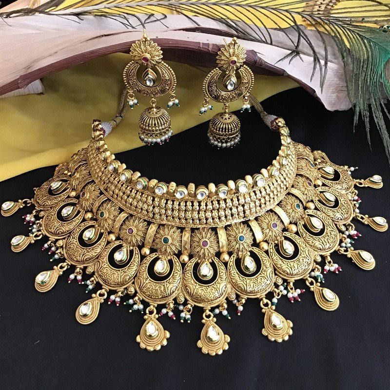 Antique Finish Gold Look Choker Set 10495-6126 - Dazzles Jewellery