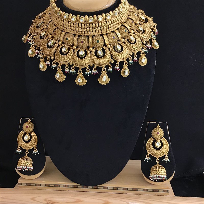 Antique Finish Gold Look Choker Set 10495-6126 - Dazzles Jewellery