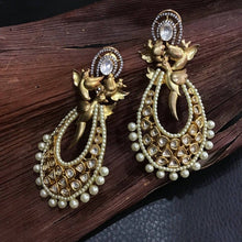 Matte Finish Kundan Danglers with pearl work - Dazzles Jewellery