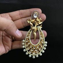 Matte Finish Kundan Danglers with pearl work - Dazzles Jewellery