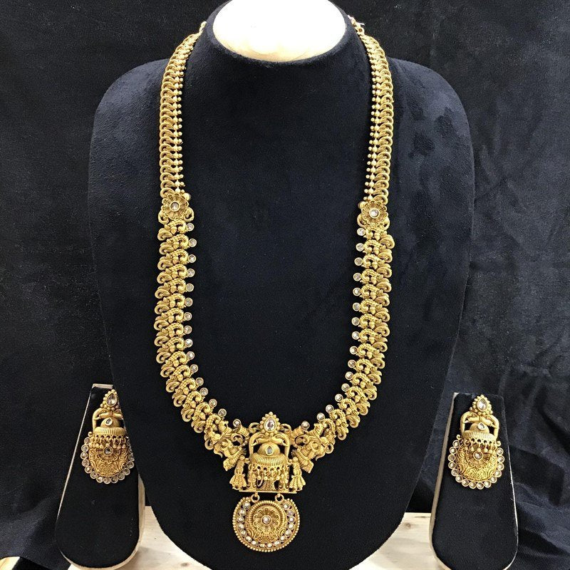 Gold  Look Long Necklace Set - Dazzles Jewellery