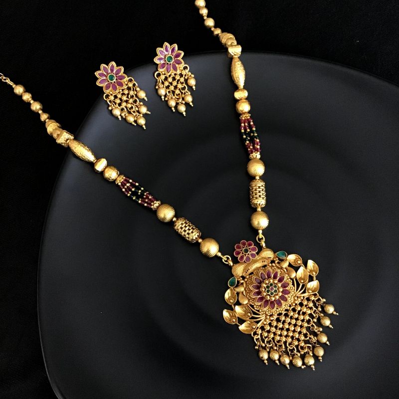 Ruby Green Gold Finish Pendant Set - Dazzles Jewellery