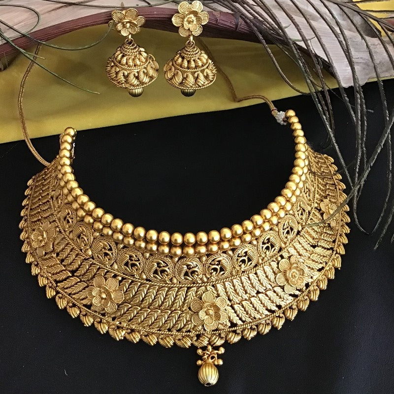 Traditional Antique Gold Finish Choker Set - Dazzles Jewellery