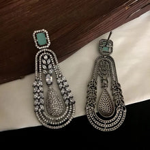 Elegant American Diamond Danglers With Mint Green Stone
