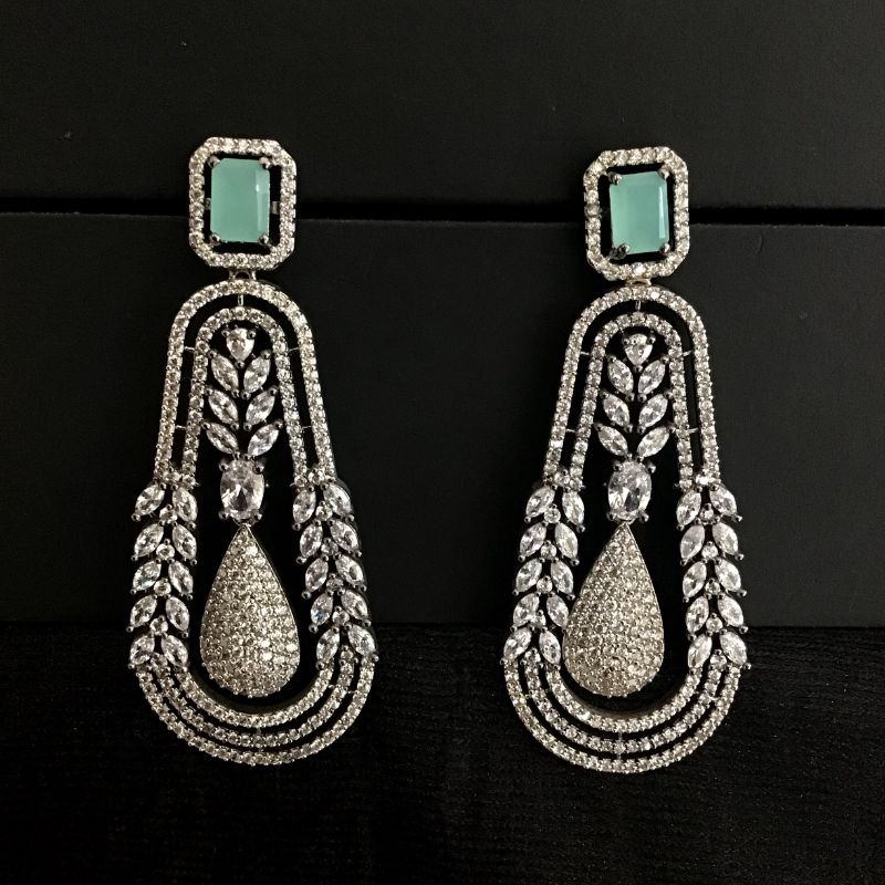 Elegant American Diamond Danglers With Mint Green Stone