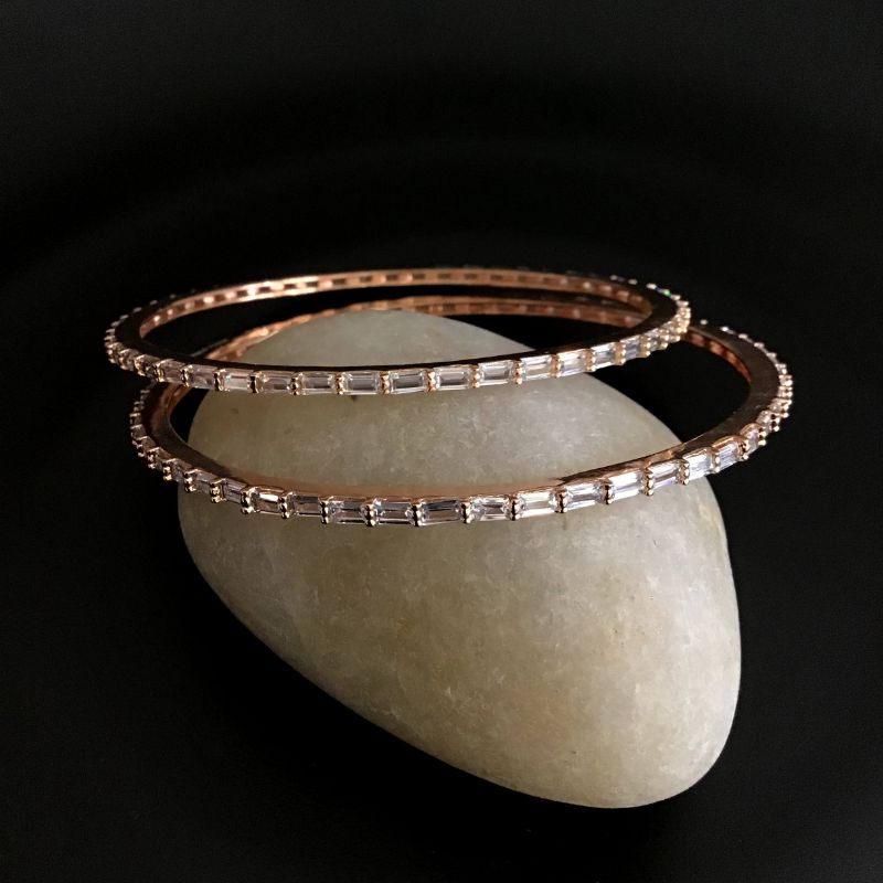 Shop Rubans Set Of 2 Rose-Gold Plated Zircon Studded Bangles Online at  Rubans