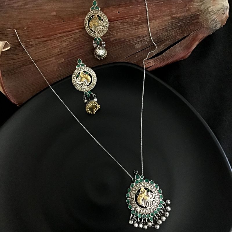 Green Oxidized Pendant Set1134-5199 - Dazzles Jewellery