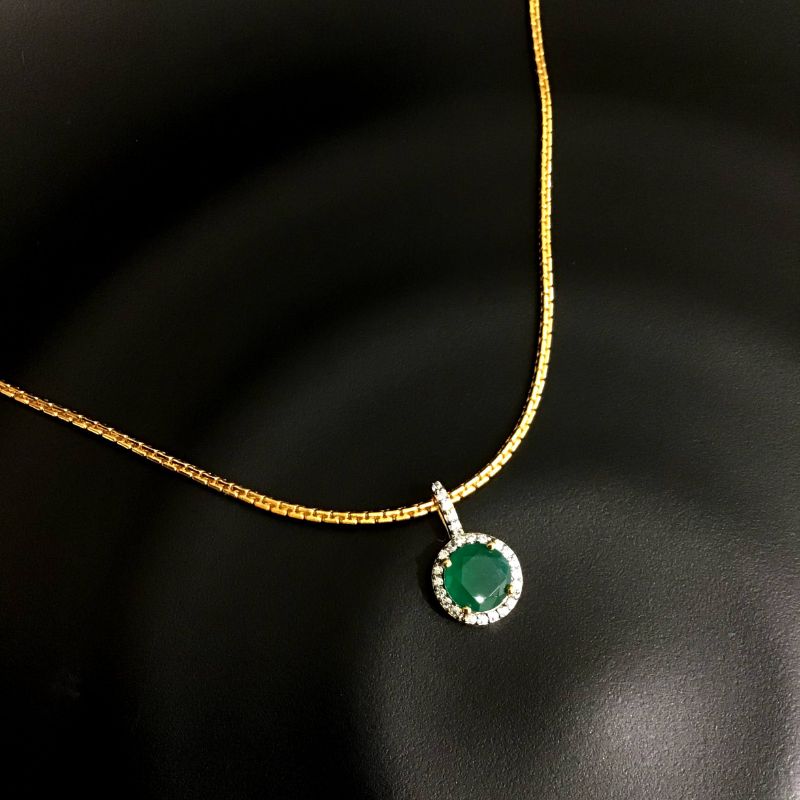 Green Zircon/AD Pendant Set 11354-7375 - Dazzles Jewellery
