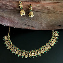 Green Gold Look Necklace Set 11463-7518 - Dazzles Jewellery