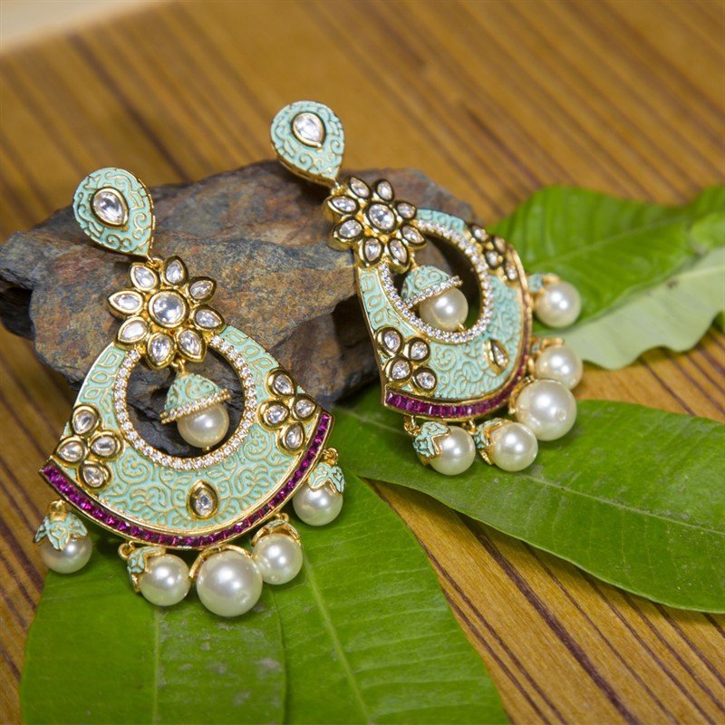 Mint Green Kundan Earring 1154-5219 - Dazzles Jewellery