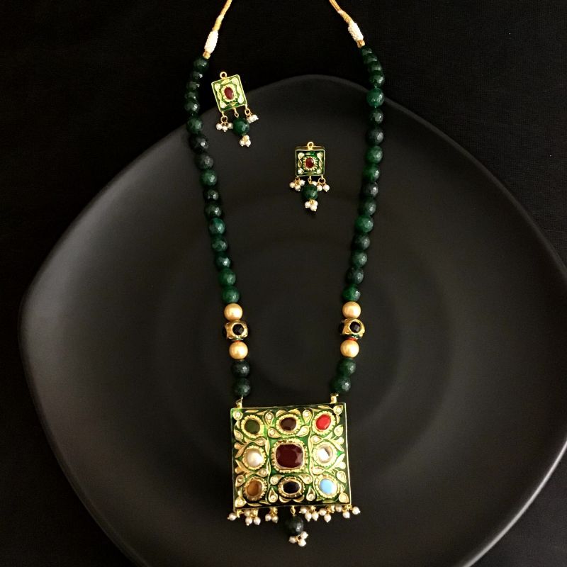 Black Polki Pendant Set - Dazzles Jewellery