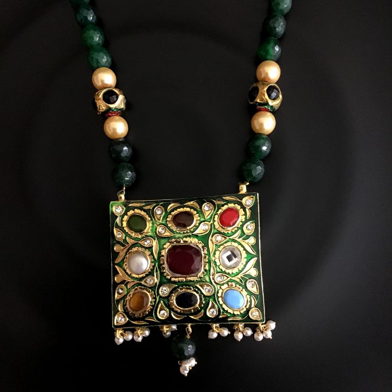 Black Polki Pendant Set - Dazzles Jewellery