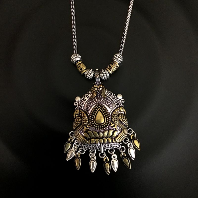 Gold Oxidized Pendant Set 12023-8268 - Dazzles Jewellery