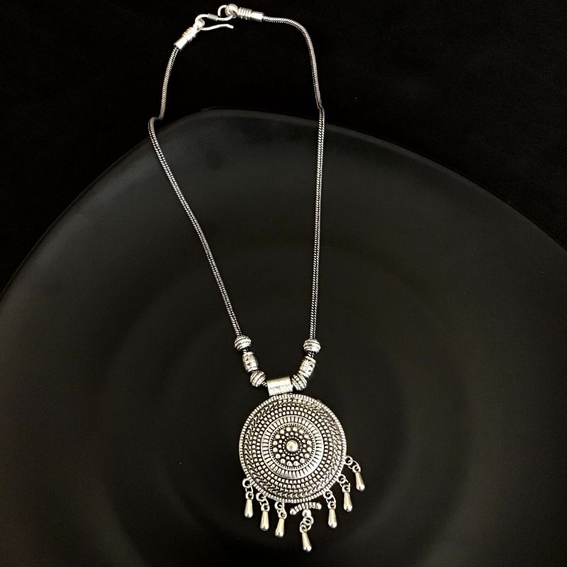 Silver Oxidized Pendant Set 12060-8305 - Dazzles Jewellery