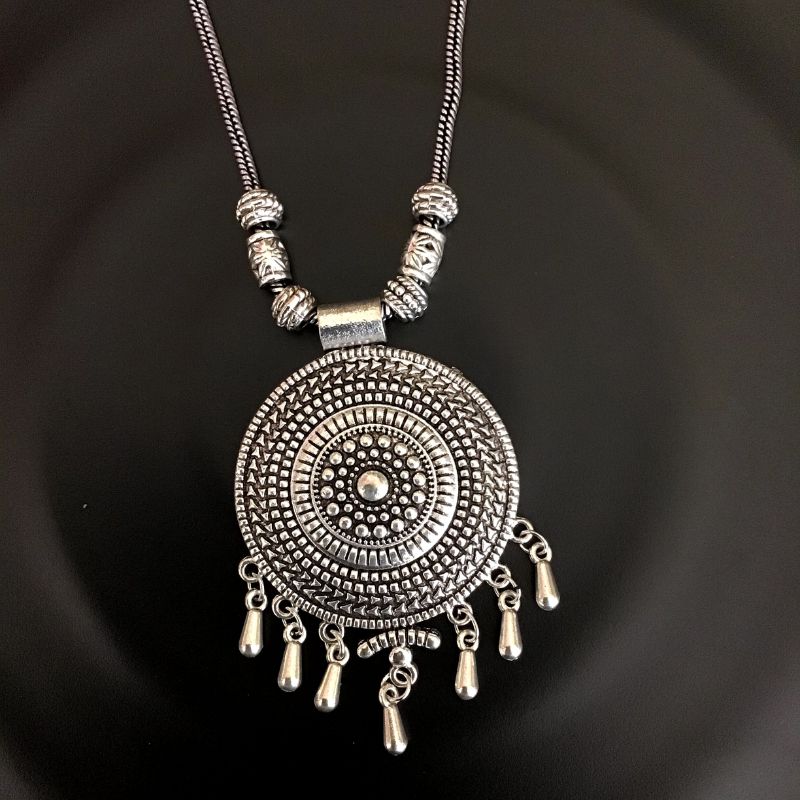 Silver Oxidized Pendant Set 12060-8305 - Dazzles Jewellery