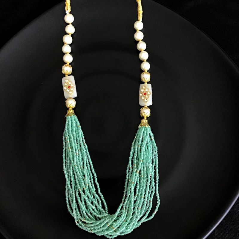 Mint Green Pearl Necklace Set - Dazzles Jewellery