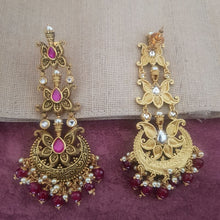 Traditional Gold Look Danglers With Ruby Stones And Ruby Beads Latkan