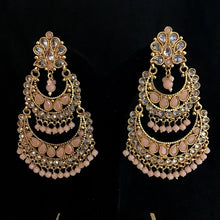 Beautiful Gold Look Chandbali With Peach Stones And Small Peach Beads Work