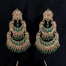 Beautiful Gold Look Chandbali With Green Stones And Small Green Beads Work
