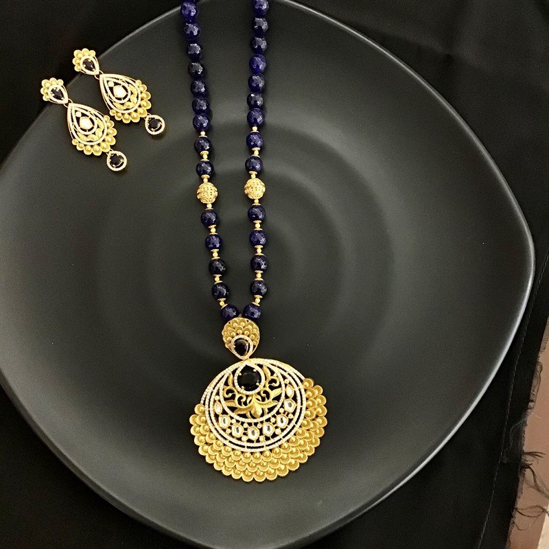 Blue Kundan Pendant Set 1290-5355 - Dazzles Jewellery