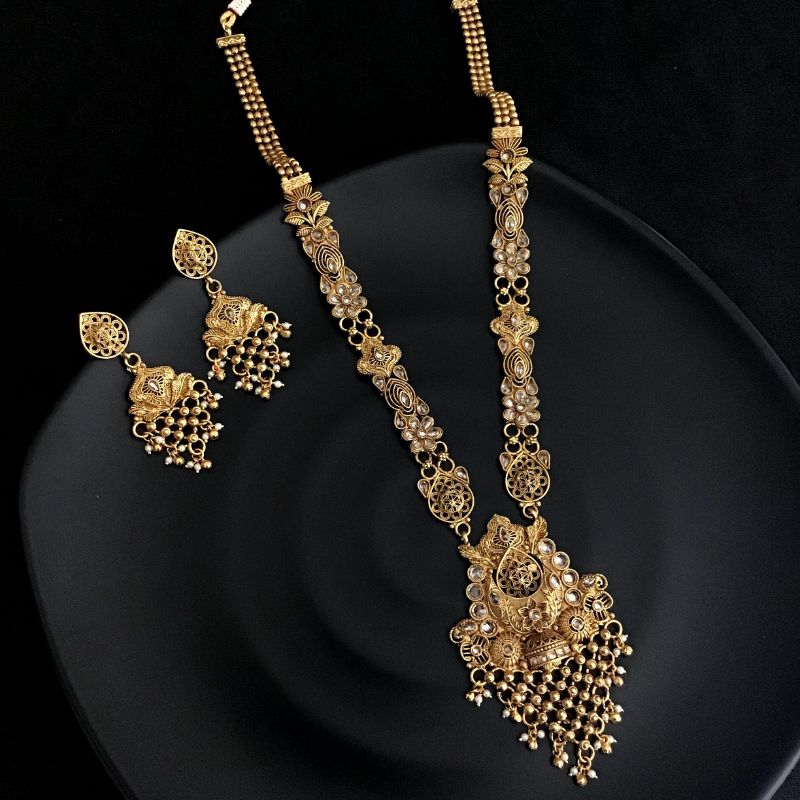 Traditional Antique Gold Finish Necklace Set - Dazzles Jewellery