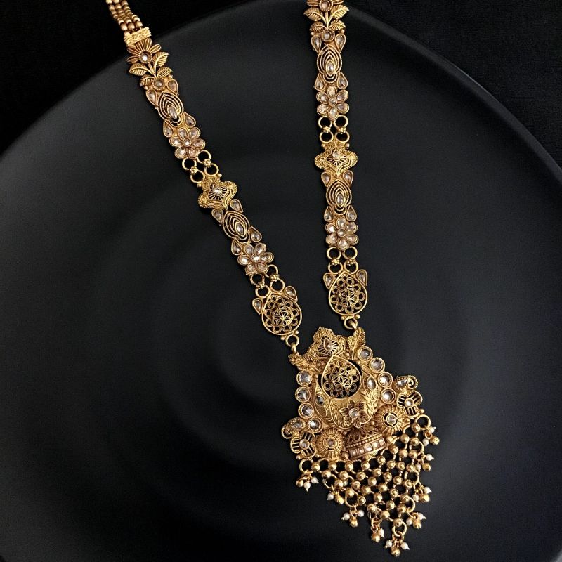 Traditional Antique Gold Finish Necklace Set - Dazzles Jewellery