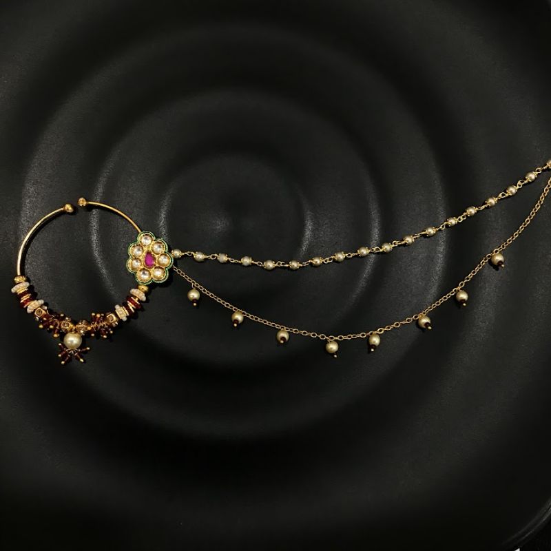 Traditional Kundan Ruby Nath - Dazzles Jewellery