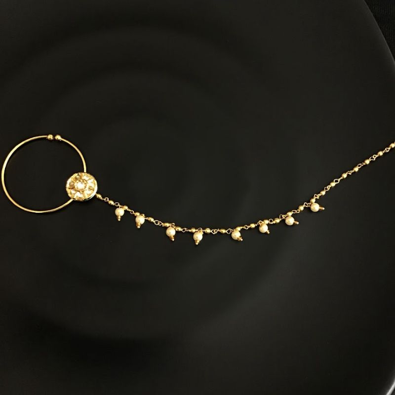 Kundan Nath with Pearl Chain - Dazzles Jewellery