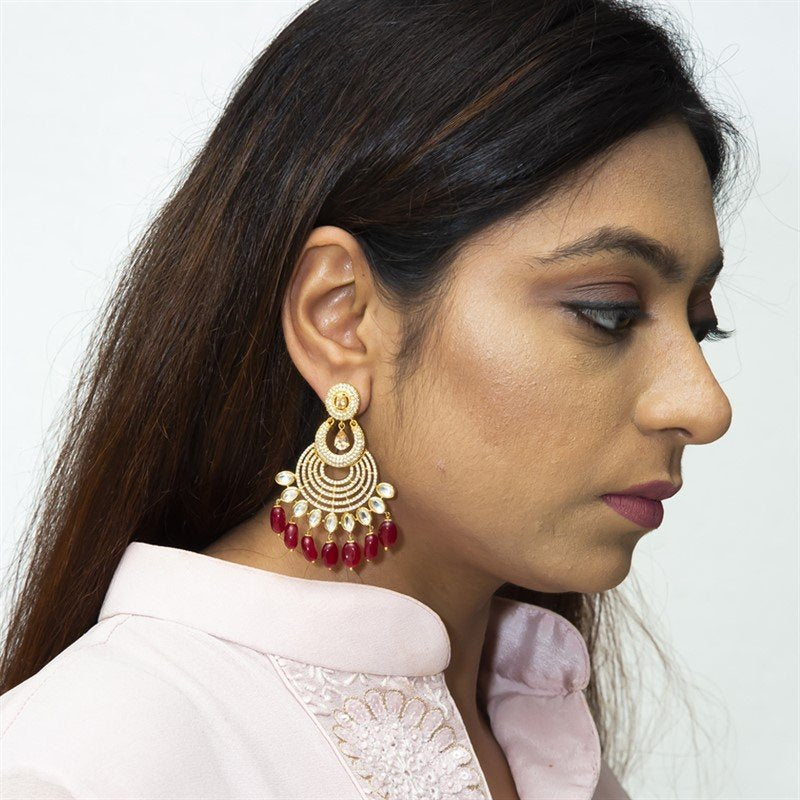 Ruby Zircon/AD With Kundan Earring - Dazzles Jewellery