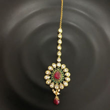 Ruby Green Polki Maang Tikka 13356-0367 - Dazzles Jewellery