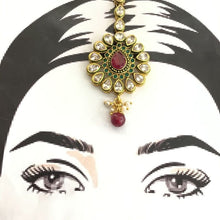 Ruby Green Polki Maang Tikka 13356-0367 - Dazzles Jewellery