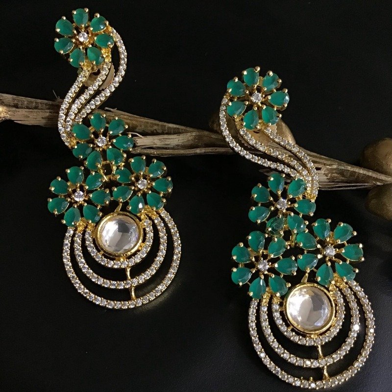 Green Color Zircon/AD Danglers 1336-5401 - Dazzles Jewellery
